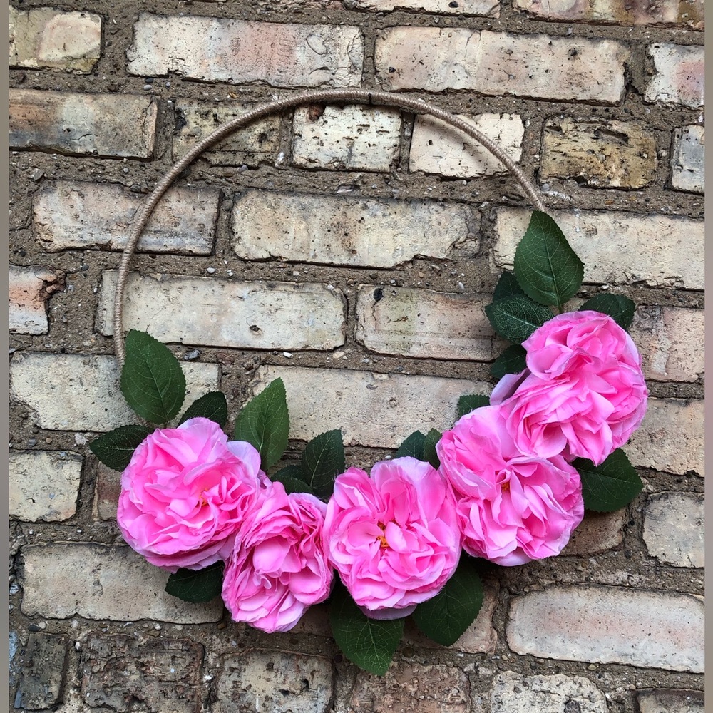 Barbie Barbiecore Hot Pink Neon Colorful Floral Flower Twine Tweed Hoop Wreath